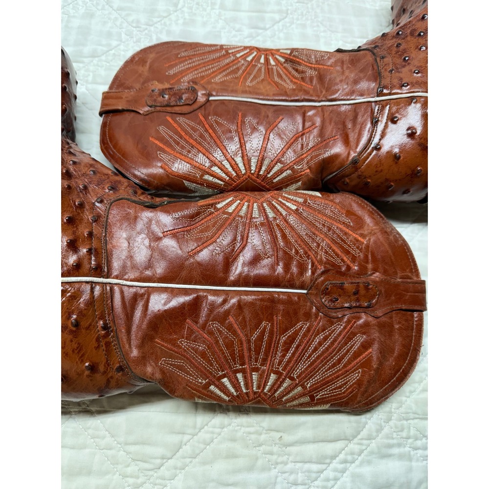 Westerly Trends Cowboy Boots Mens 10 Brown Ostrich Print Western Square Toe - Picture 8 of 11